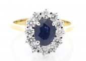 18ct Yellow Gold Oval Cluster Diamond And Sapphire Ring 0.92 Carats