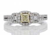 14ct Gold Fancy Yellow Diamond Ring With Fancy Halo Setting 1.00 Carats