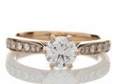 18ct Rose Gold Single Stone Diamond Ring With Stone Set Shoulders 0.91 Carats