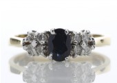 18ct Boat Shape Cluster Claw Set Diamond Saphire Ring 0.50 Carats