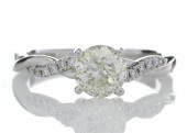 18ct White Gold Single Stone Diamond Ring  With Waved Stone Set Shoulders 1.22 Carats