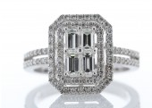 18ct White Gold Emerald Cut Cluster Halo Set Diamond Ring 1.12 Carats