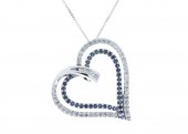 18ct White Gold Diamond And Sapphire Heart Pendant