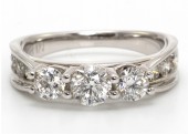 14ct White Gold Three Stone Diamond Engagement Ring With Half Eternity Under-Rail 2.00 Carats