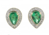 9ct Yellow Gold Diamond And Emerald Earring 0.20 Carats