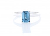 9ct White Gold Single Stone Emerald Cut Blue Topaz Ring 1.15 Carats