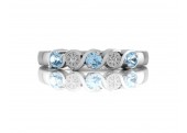 9ct White Gold Diamond And Blue Topaz Half Eternity Ring 0.01 Carats