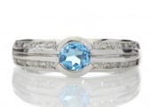 9ct White Gold Double Channel Set Diamond and Blue Topaz Ring 0.36 Carats