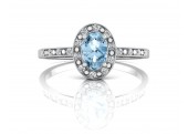 9ct White Gold Diamond And Blue Topaz Halo Set Ring 0.09 Carats