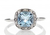 9ct White Gold Ladies Certified Diamond & Blue Topaz Engagement Ring 0.10 Carats