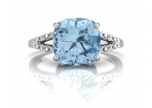 9ct White Gold Diamond And Cushion Cut Blue Topaz Ring 0.06 Carats