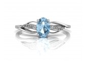 9ct White Gold Diamond And Oval Shaped Blue Topaz Twist Ring 0.01 Carats