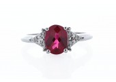 9ct White Gold Fancy Cluster Diamond And Created Ruby Ring 