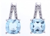 9ct White Gold Diamond And Blue Topaz Drop Earrings 0.05 Carats