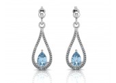 9ct White Gold Diamond And Blue Topaz Drop Earrings 0.02 Carats