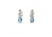 9ct White Gold Diamond And Blue Topaz Drop Earrings 0.01 Carats