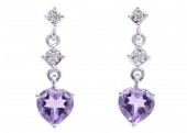 9ct White Gold and Heart Shaped Amethyst Earrings
