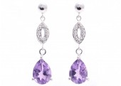 Amethyst Earrings Pear Shaped and Diamonds 0.03 carat. 9ct White Gold