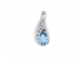 9ct White Gold Diamond And Pear Shaped Blue Topaz Pendant 0.01 Carats