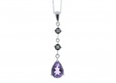 9ct White Gold Amethyst And Diamond Pendant 0.01 Carats