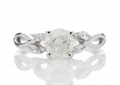 18ct White Gold Single Stone Diamond Ring With Leaf Shoulders 1.07 Carats