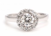 18ct White Gold Halo Set Engagement Diamond Ring 0.86 Carats