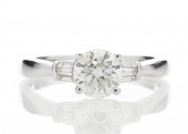 18ct White Gold Single Stone Engagement Diamond Ring With Baguettes 1.15 Carats