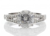 18ct White Gold Single Stone Diamond Ring With Stone Set Shoulders 2.52 Carats