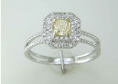 18ct White Gold Natural Fancy Yellow Diamond Halo Set Engagement Ring 0.72 Carats