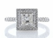 18ct White Gold Princess Cut Halo Set Diamond Ring 0.86 Carats