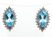 9ct White Gold Diamond And Blue Topaz Cluster Earrings 0.02 Carats