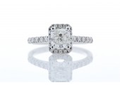 18ct White Gold Single Stone Radiant Cut  With Halo Stone Set Shoulders Diamond Ring 1.32 Carats