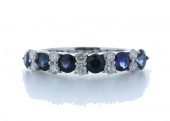 9ct White Gold Claw Set Semi Eternity Diamond And Sapphire Ring