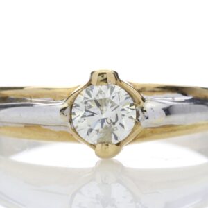 18ct Two Tone Single Stone Rub Over Set Diamond Ring 0.35 Carats