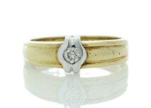 18ct Yellow Gold Single Stone Fancy Rub Over Set Diamond Ring 0.21