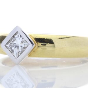 18ct Single Stone Princess Cut Rub Over Diamond Ring 0.40 Carats