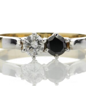 18ct Two Stone Claw Set Diamond With Black Treated Stone Ring 0.50 Carats