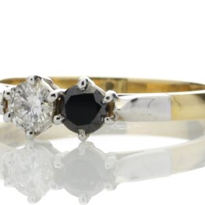 18ct Two Stone Claw Set Diamond With Black Treated Stone Ring 0.50 Carats