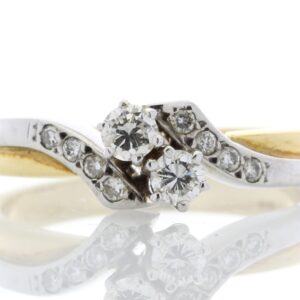 18ct Two Stone Twist  With Stone Set Shoulders Diamond Ring 0.24 Carats