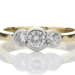 18ct Three Stone Rub Over Set Diamond Ring 0.65 Carats