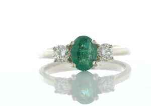 18ct Yellow Gold Three Stone Oval Cut Diamond And Emerald Ring (E0.73) 0.37