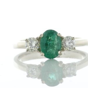 18ct Yellow Gold Three Stone Oval Cut Diamond And Emerald Ring (E0.73) 0.37