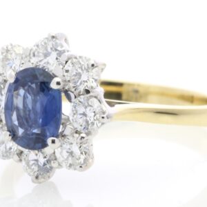 18ct Yellow Gold Oval Cluster Diamond And Sapphire Ring (S 0.90) 0.96 Carats