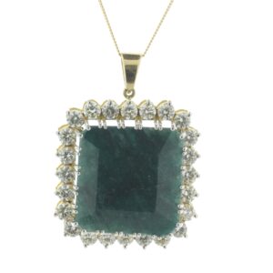 18ct Yellow Gold Single Stone With Halo Setting And Emerald Pendant (E54.20) 4.73 Carats