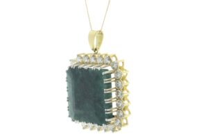 18ct Yellow Gold Single Stone With Halo Setting And Emerald Pendant (E54.20) 4.73 Carats