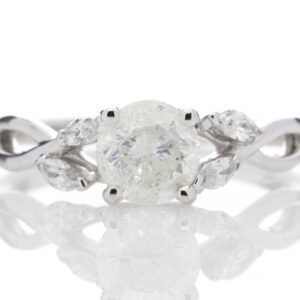 18ct White Gold Single Stone Diamond Ring With Leaf Shoulders (0.91) 1.07 Carats