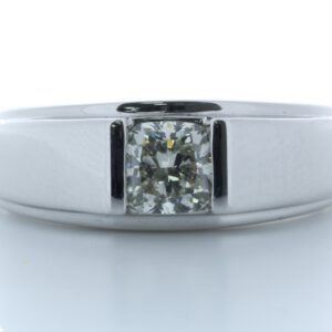 18ct White Gold Single Stone Fancy Rub Over Set Diamond Ring 1.01 Carats