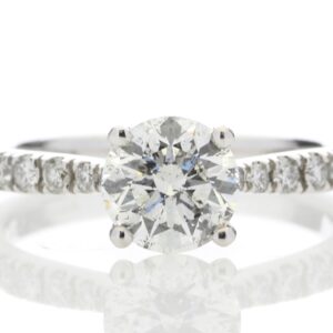 18ct White Gold Single Stone diamond Ring With Stone Set Shoulders (1.07) 1.30 Carats