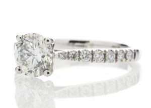 18ct White Gold Single Stone diamond Ring With Stone Set Shoulders (1.07) 1.30 Carats