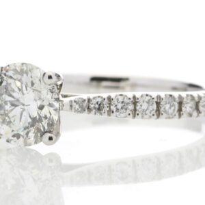 18ct White Gold Single Stone diamond Ring With Stone Set Shoulders (1.07) 1.30 Carats